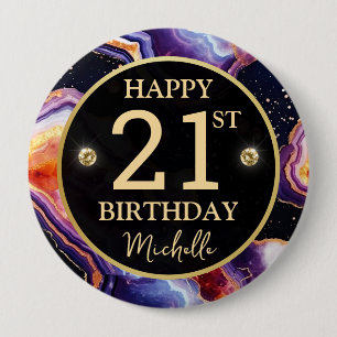 Rond 10 Cm Badge d'anniversaire en Agate Céleste Orange Viole
