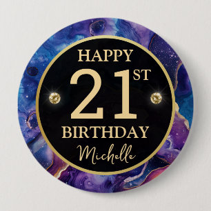 Rond 10 Cm Badge d'anniversaire en agate céleste scintillant