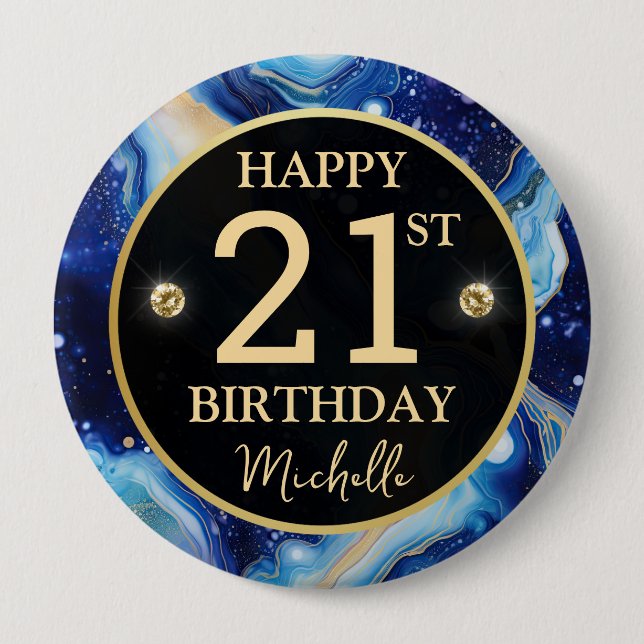 Rond 10 Cm Badge d'anniversaire en agate céleste scintillant (Devant)