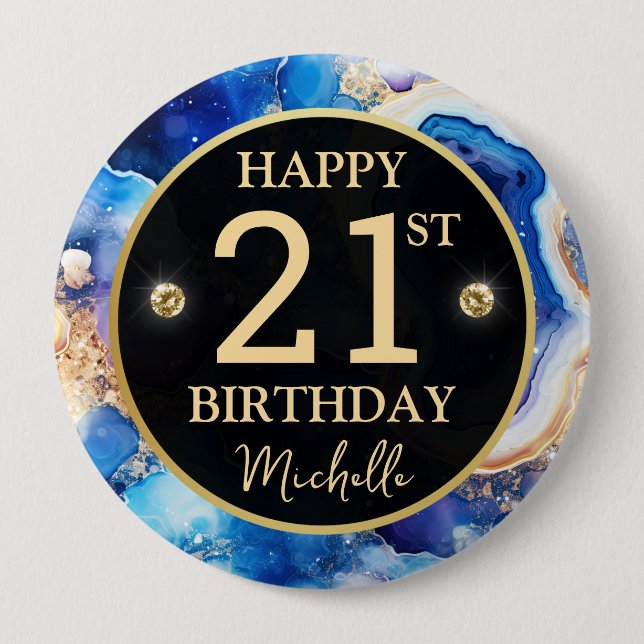 Rond 10 Cm Badge d'anniversaire en agate céleste scintillant (Devant)