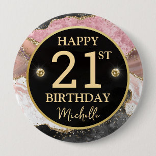 Rond 10 Cm Badge d'anniversaire en agate dorée rose