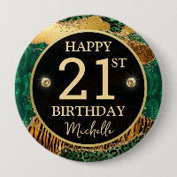 Badge d'anniversaire Green Gold Safari Agate