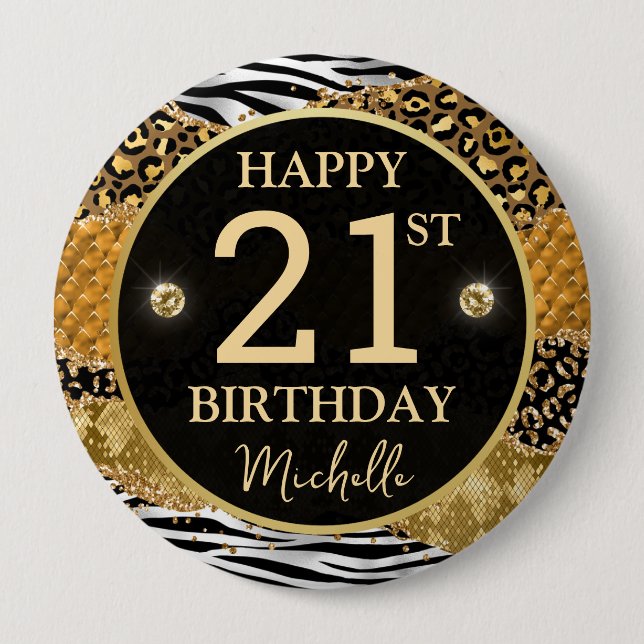 Rond 10 Cm Badge d'anniversaire Zèbre Léopard Safari Agate (Devant)
