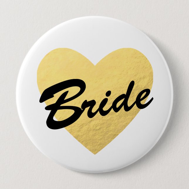 Rond 10 Cm Badge de mariée | coeur d'or | Bachelorette (Devant)