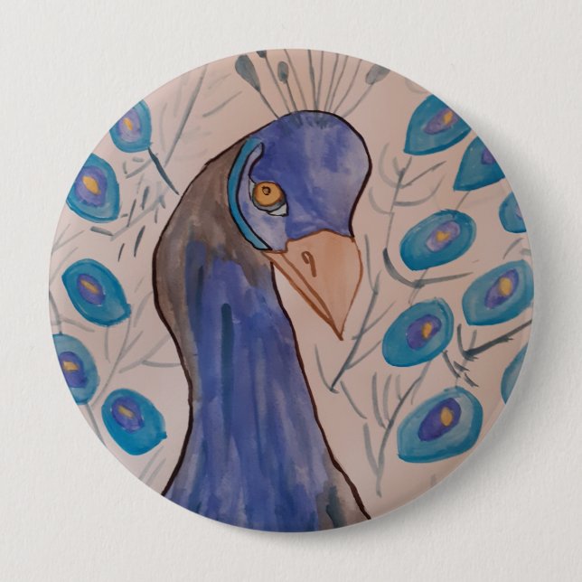 Rond 10 Cm Badge Peacock Bleu (Devant)