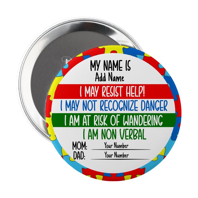 Rond 10 Cm Épingle de badge alerte autisme non verbal (Autism Alert Non Verbal Autistic Pin badge)