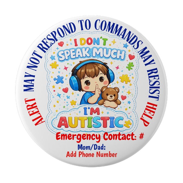 Rond 10 Cm Épingle de badge d'alerte d'autisme non verbal  (Non Verbal Autism alert pin badge)