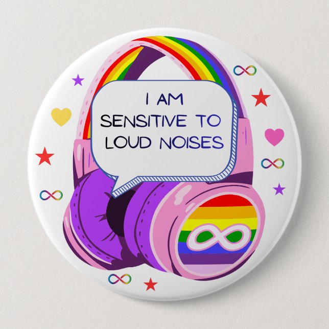 Rond 10 Cm  I Am Sensitive to Noises Badge Pin Sensory Badge (Devant)