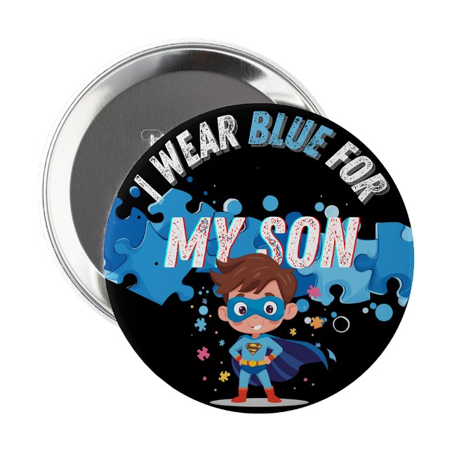 Rond 10 Cm I wear blue for my son Autism Pin Button Badge (I wear blue for my son Autism Pin Button Badge)