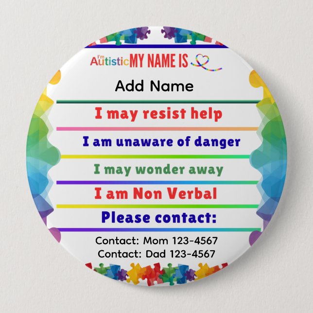 Rond 10 Cm I'm autistic non verbal pin Button badge (Devant)
