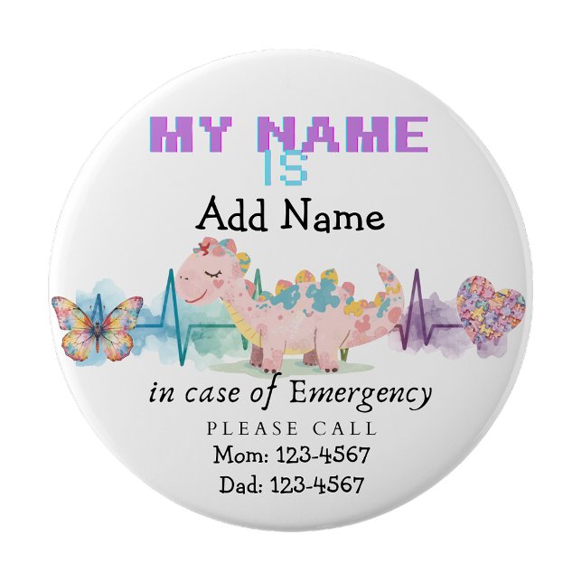 Rond 10 Cm Je suis autiste Badge Épingle d'Urgence Autisme (I'm autistic Emergency contacts Pin Badge)