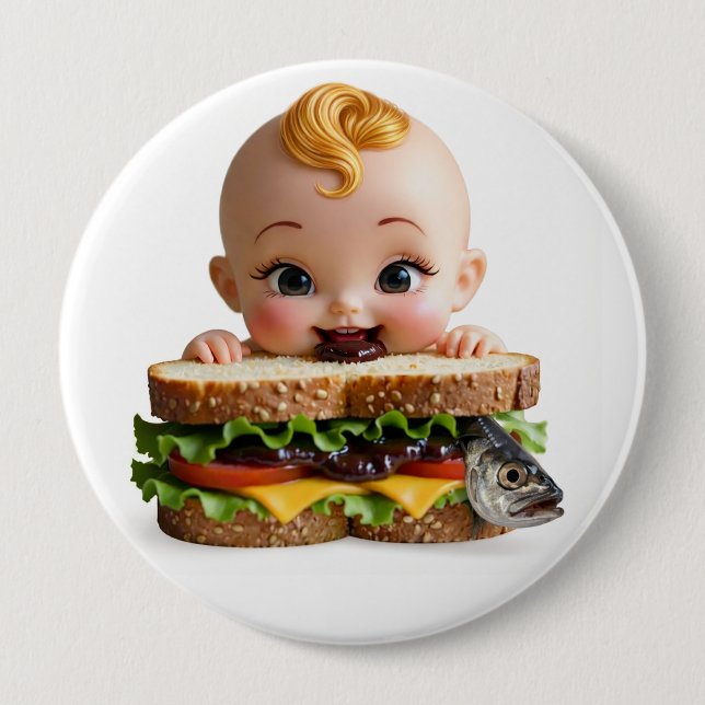Rond 10 Cm Kewpie Fan Burger Poupée Badge Large (Devant)