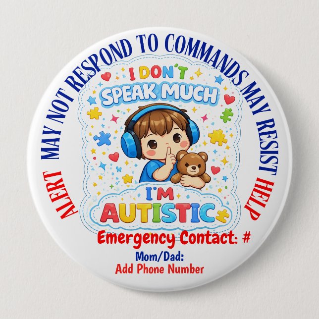 Rond 10 Cm Non Verbal Autism alert pin badge  (Devant)