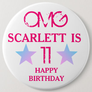 Rond 15,2 Cm Badge d'anniversaire enfant - Nom Âge Étoiles Rose