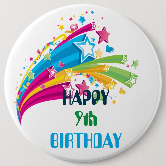 Rond 15,2 Cm Badge d'anniversaire - Joyeux 9e anniversaire (Devant)