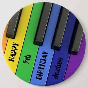 Rond 15,2 Cm Badge d'anniversaire personnalisé - Piano d'annive