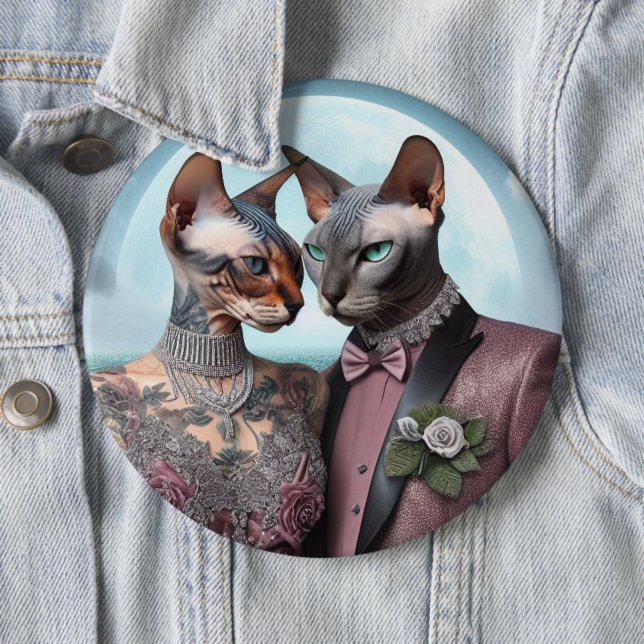 Rond 15,2 Cm Badge Sphynx Chat Saint Valentin Anniversaire (En situation)