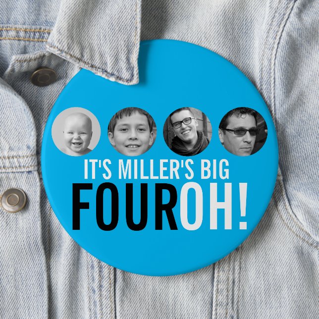 Rond 15,2 Cm Bleu 40e Quatre OH! photo badge de quarantième ann (En situation)