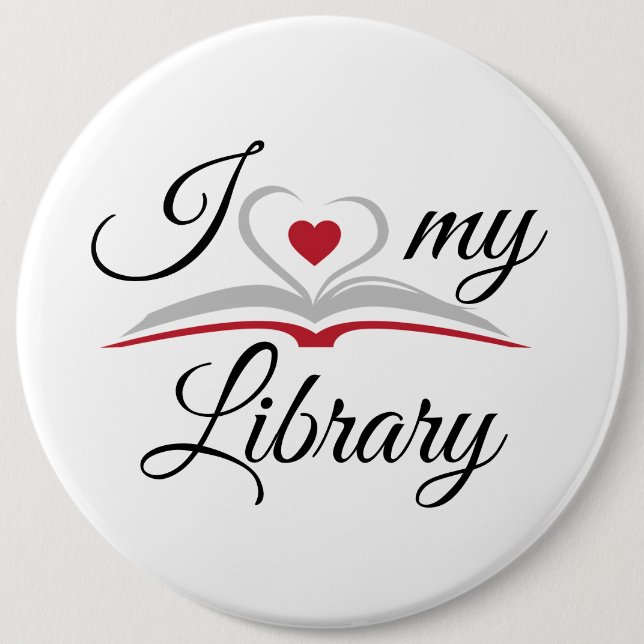 Rond 15,2 Cm J'aime mon badge de bibliothèque (Devant)
