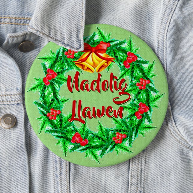 Rond 15,2 Cm Nadolig Llawen Welsh Joyeux badge de Noël (En situation)