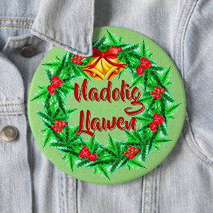 Rond 15,2 Cm Nadolig Llawen Welsh Joyeux badge de Noël