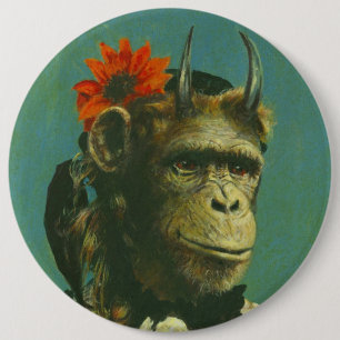 Rond 15,2 Cm Vintage Horror Monkey Demon Badge Button