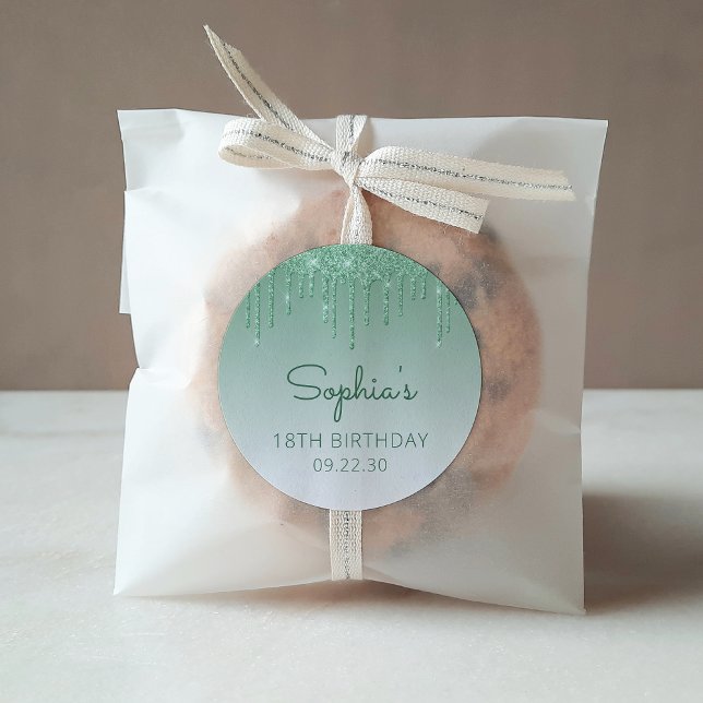 Rond 18e Anniversaire Parties scintillant verte Sticker (Créateur téléchargé)