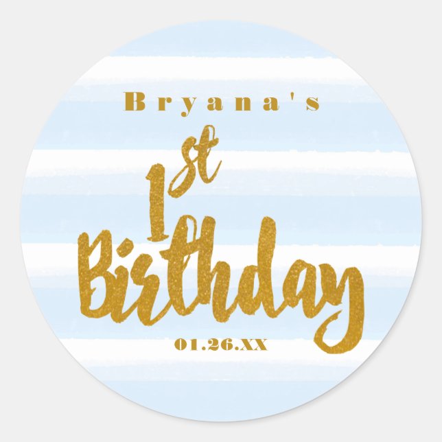 Rond 1er Anniversaire Bleu & Or Sticker Aquarelle (Devant)