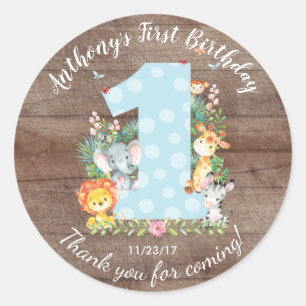 Rond 1er Anniversaire Jungle Animaux Favoriser Sticker