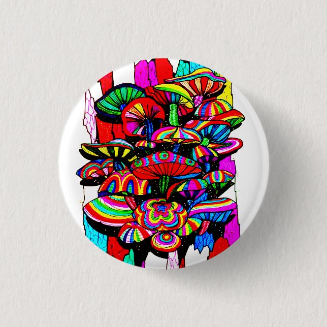 Rond 2,50 Cm Badge à broche champignon psychédélique (Devant)
