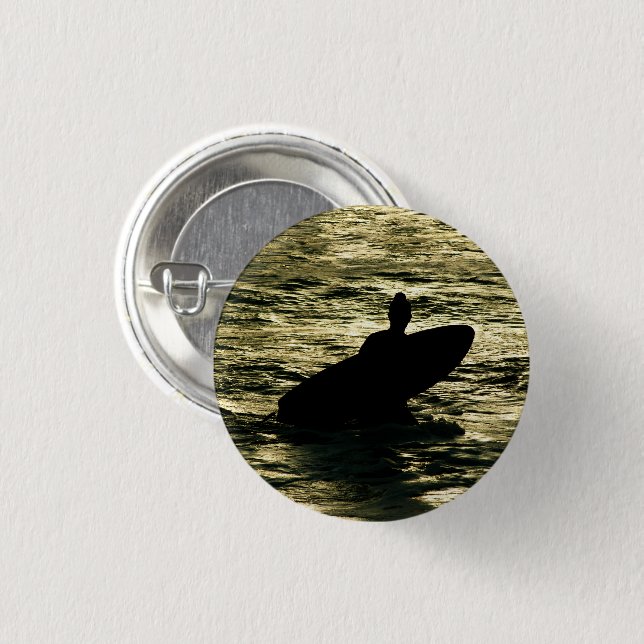 Rond 2,50 Cm Badge Bali Surfeur Heure Dorée (Devant & derrière)