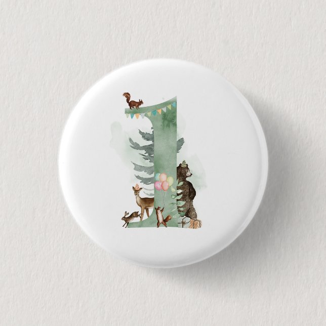 Rond 2,50 Cm Badge d'anniversaire de Woodland 1er (Devant)