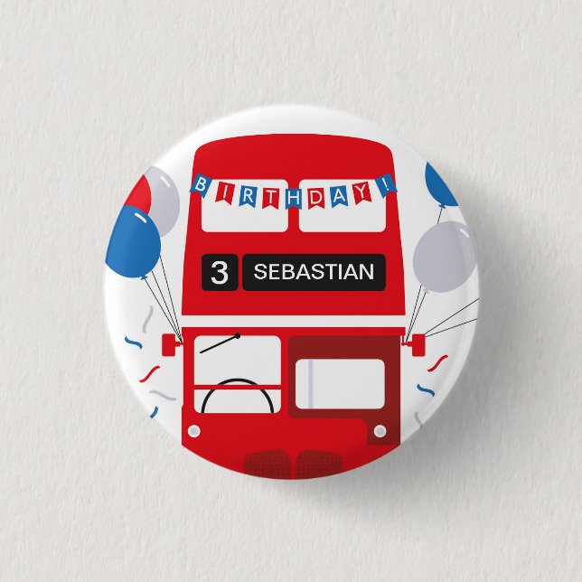 Rond 2,50 Cm Badge d'anniversaire personnalisé London Red Bus (Devant)