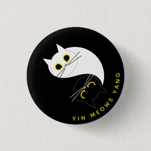 Rond 2,50 Cm Badge de chat Yin Yang - Zen & Sass Black & White 