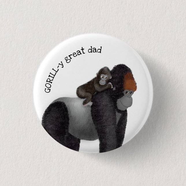 Rond 2,50 Cm Badge de Gorilla et bébé "grand père" (Devant)