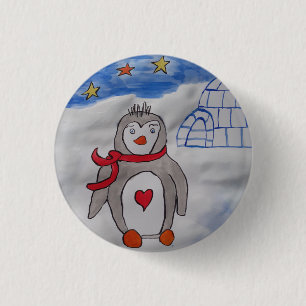 Rond 2,50 Cm Badge de manchot de neige d'hiver
