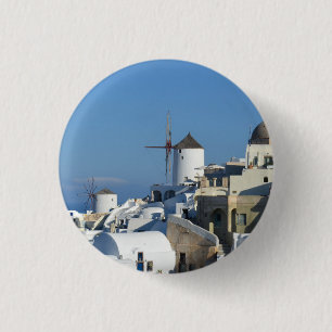 Rond 2,50 Cm Badge de moulin à vent Santorini Oia / Bouton