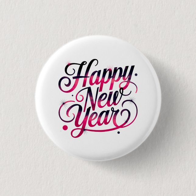 Rond 2,50 Cm Badge de Nouvel An 2026 rose et noir à script (Devant)