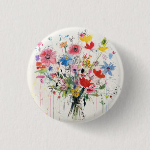 Rond 2,50 Cm Badge floral fantaisiste, épingle, bouton