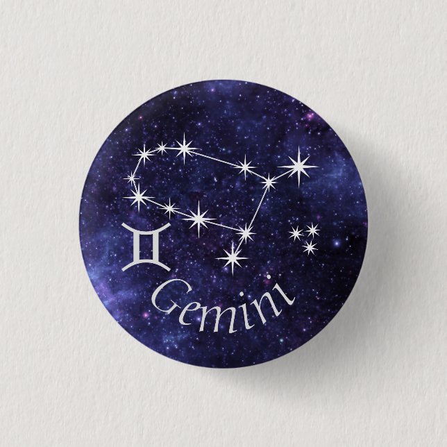 Rond 2,50 Cm Badge Gemini, Badge Zodiac Horoscope (Devant)