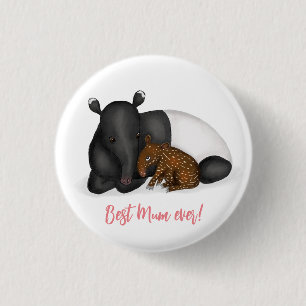 Rond 2,50 Cm Badge "Meilleure maman jamais" de tapir mère et bé