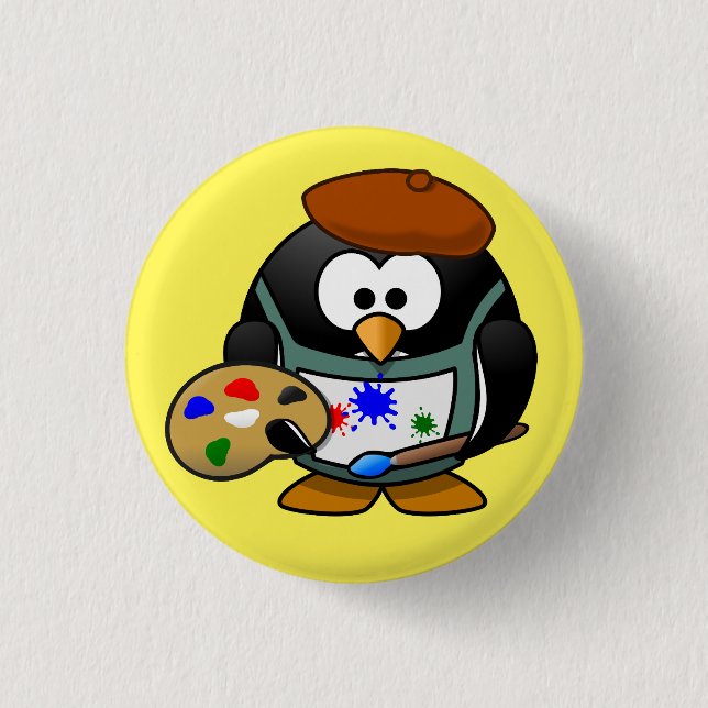 Rond 2,50 Cm badge pingouin peintre (Devant)