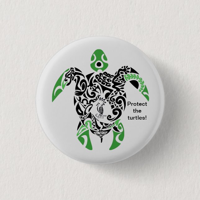 Rond 2,50 Cm Badge Protect the turtles! Cagou Style (Devant)