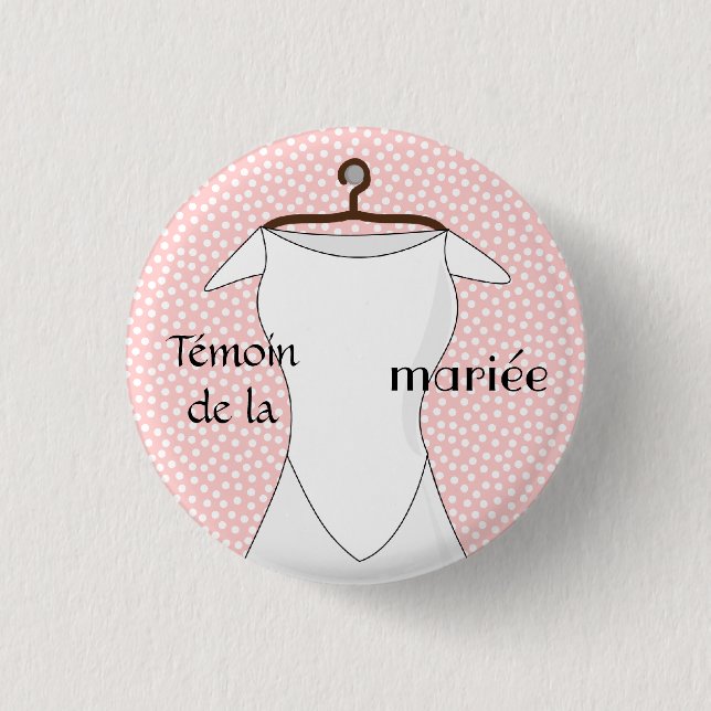 Rond 2,50 Cm Badge témoin de la mariée rose à pois bustier (Devant)