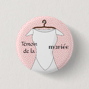 Rond 2,50 Cm Badge témoin de la mariée rose à pois bustier