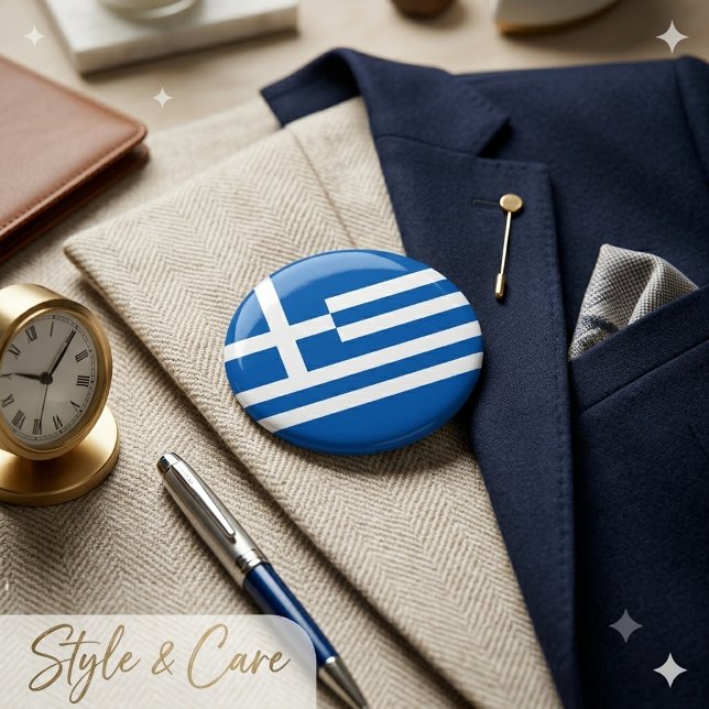 Rond 2,50 Cm Bouton de drapeau de Grèce Badge patriotique class (Greece Flag Button Classic Patriotic Badge)