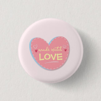 Rond 2,50 Cm Bouton Fabriqué Avec Amour Coeur Rose Mignon Badge