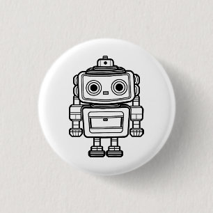 Rond 2,50 Cm Caricature robot rétro mignon illustration Badge
