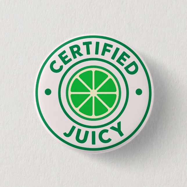 Rond 2,50 Cm Certified Juicy™ – Badge Épinglette Lime (Devant)