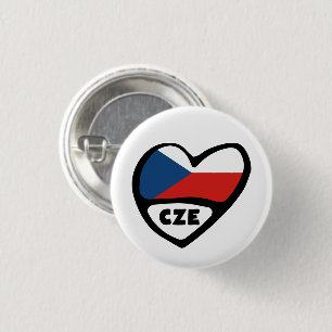 Rond 2,50 Cm Czech Republic Country Code Flag Heart Pin Badge
